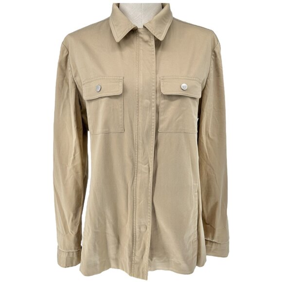 Evan-Picone Shacket Womens S Stretch Beige Shirt Jacket LS Pockets Zip Snap - Picture 1 of 13
